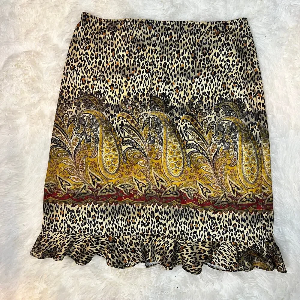 Vintage Retro Leopard Paisley Animal Print Ruffle Skirt Size Medium - Picture 2 of 6
